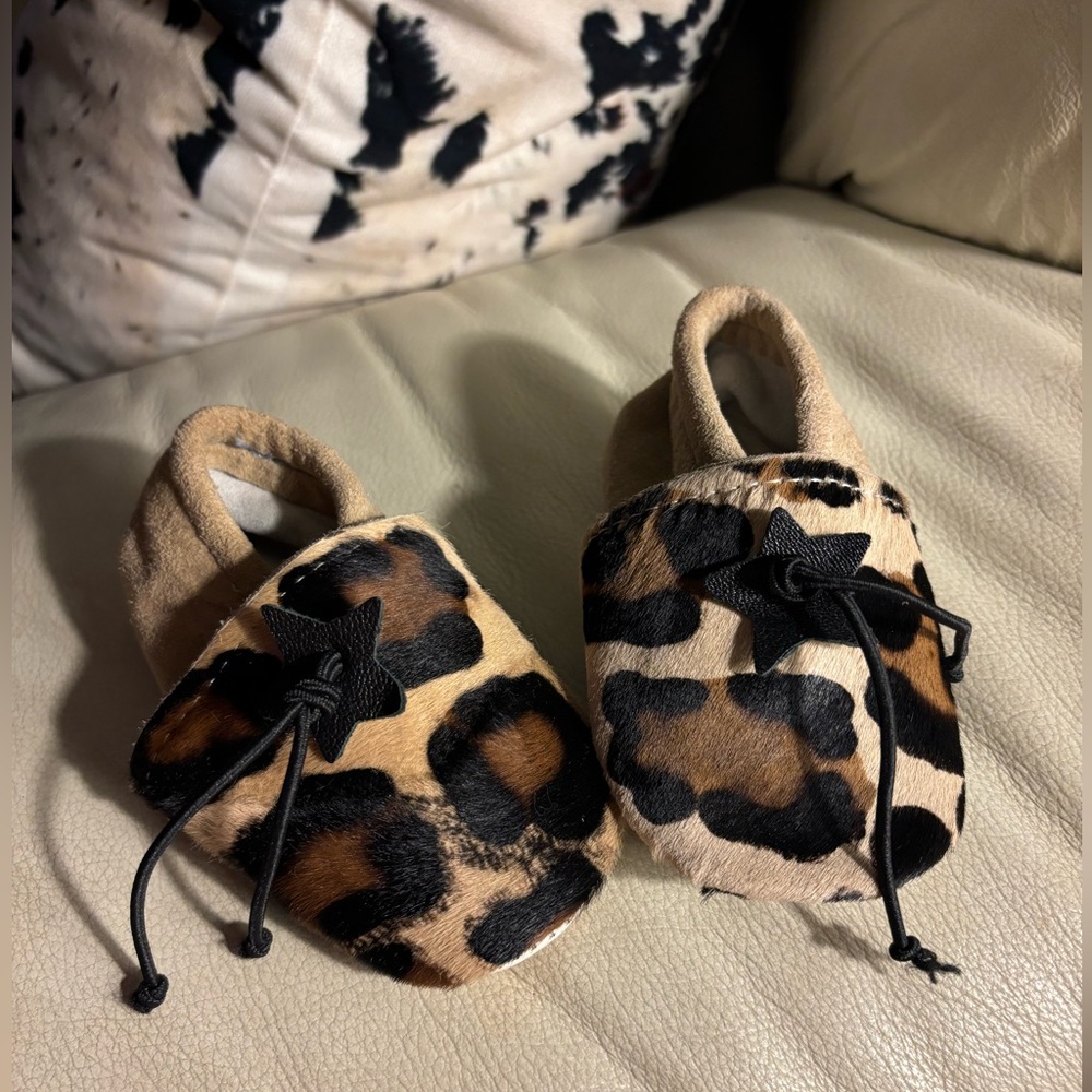 Handmade real pony hair and leather baby shoes